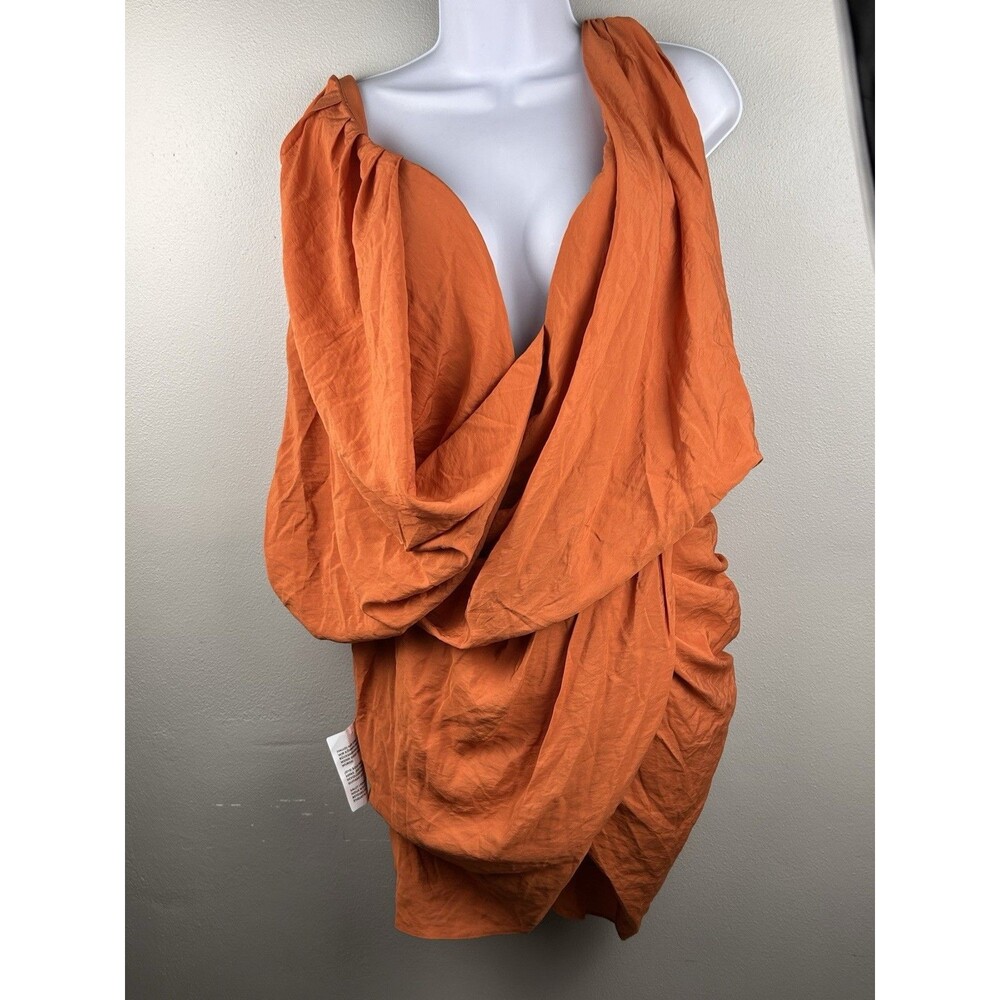 Asos Memory Structured Draped Mini Dress orange US 8 UK 12 - Picture 4 of 12